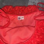 Size Small AUW Long Lace Overlay Ruffle Maxi Dress Coral Orange Chevron Pattern Photo 2