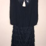 Venus Women’s Black Chiffon Overlay Top Looped Fringe Sleeveless Sheath Dress Photo 0