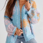 Free People Women’s Gather Me Cardigan Sweater Blue Oversized Size Medium Photo 0