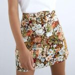 ZARA  Velvet Belted High Waisted Floral Mini Skirt Leg Slit Corduroy Retro 70s S Photo 0