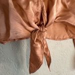 Wilfred  Aritzia Orange Silky Front Tie Crop Blouse Top Cupro Sexy Long Sleeve Photo 1