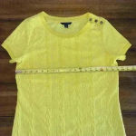 Lands' End  Womens Medium Top Sweater Short Sleeve Cable Knit Yellow Button Photo 9