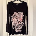 Lauren Moshi Roses Women’s Black Graphic Long Sleeve Size Large Photo 1