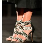 Sandro NEW Agate Vert Sapin Green Black Woven Strap Open Toe Heel Sandal 39 Photo 0