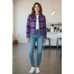 Dress Barn Vintage  Zip-Front Jacket Size 12 Purple Plaid Retro Women Wool Blend Photo 8