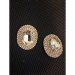 Glamorous Oval Gemstone Stud Earrings Gold Tone Rhinestone Accent Women Photo 2