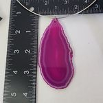 Silver Choker Necklace with Fuchsia Pink Dyed Agate Pendant Earrings Set Photo 7