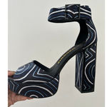 Kat Maconie Angel/Black Printed Satin Chunky High Heel Shoes like new size US 9 Black Photo 7