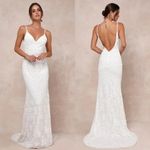 Lulus Everlasting Passion White Sequin Beaded Backless Maxi Dress Size M Size M Photo 1