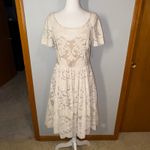 Plenty by Tracy Reese Lace Fit & Flare Dress Cutout Back Short Sleeve Tan Size 8 Photo 2