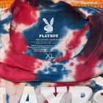 Playboy Logo Red and Blue Tie-Dye Cropped Tee Shirt Short Sleeve Fourth Of July Photo 2
