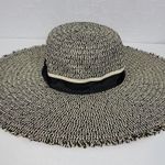 Womens Beach Hat One Size Black Tan Straw Wide Brim Fringe Summer Beach Sun Hat Photo 8