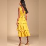 Lulus  Peak Party Vibe Satin Tiered Tie-Back Midi Dress NWT Gold XS Photo 1