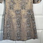 Topshop Sz 4 Metallic Gold Snakeskin Print Dress Short Sleeve A-Line Jacquard Photo 2
