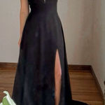 Zoey Grey New  Black Sleeveless Plunge Neck Gown Size 6 Photo 0