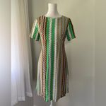 Vintage ‘70s Green, Brown, & Ivory Zigzag Print Short Sleeve Mini Dress Green Size XS Photo 2