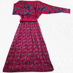 Vintage 80s Halston III Silk Floral Plaid Dress Red Pink Teal Belted Midi Size 4 Photo 15