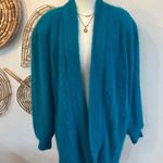 Vintage Teal Angora Blend Oversized Cardigan Open Front Knit Sweater Coat XL Blue Photo 2