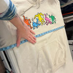 Keith Haring Graphic Multi Colored Print Hooded Pullover Sweatshirt Size Medium Tan Photo 7