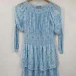 Melissa Odabash Camilla Tiered Shirred Printed Voile Mini Dress Light Blue XS Photo 0