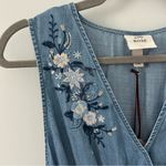 Knox Rose Chambray Denim Sleeveless Embroidered Floral Midi Flowy Dress NWT M Photo 2