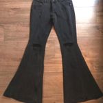 Ecru Distressed Black Flared Jeans  Photo 0