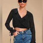 Honey Punch Black Polka Dot Long Sleeve Crop Top Size Medium Photo 0