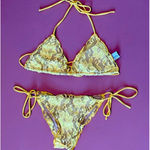 VTG Ritchie Swimwear Bikini Set Triangle Top Strappy Bottom yellow Lace Beige M Size M Photo 0