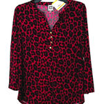 Anne Klein animal print burgundy and black Christmas blouse NWT Small Photo 0