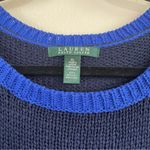Ralph Lauren Lauren  Blue Rugby Striped Roll Hem Crewneck Knit Sweater Size XL Photo 1