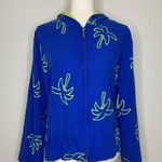 Erin London Linen Blend Vintage Blue Palm Trees Zip Up Hoodie Jacket Photo 0