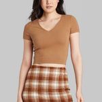 Wild Fable Brown  Cropped V Neck Shirt Photo 0