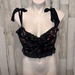 Torrid Curve Cherry Print Bustier Crop Top Size 2 Black Tie Strap Ruffle Hem Photo 0