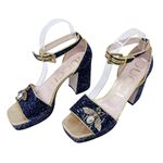Gucci Soko Bee Blue Glitter Platform Heels Gold
Trim Ankle Strap Size 38.5 Photo 8