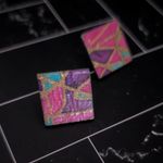 Vintage Stud Earrings Pink/Purple/Teal Geometric Artist Statement Photo 3