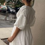 Balloon sleeve deep v neck mini dress. S White Photo 6