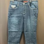 One 5 One  Women's Dark Blue Cropped Jeans with Embroidered Pocket, Size 12 Photo 0