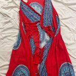 Red and Blue Patterned Dress Photo 0