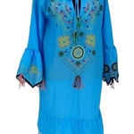 Misslook Womens Bell Sleeve Boho Tassel Ruffle Fringe Hem‎ Dress Blue XL NWOT Photo 0