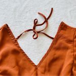 SheIn NWOT XS Knee Length Ruffle Dress Pumpkin Spice Orange Fall Autumn Plunge Flare Photo 3