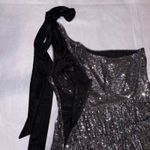 Geisha Designs Sequin One Shoulder Black Velvet Bow Mini cocktail party Dress Silver Size 14 Photo 9