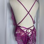 Elegant Purple Lace Deep V Halter lingerie Teddy One Piece Bodysuit Babydoll L Size L Photo 6