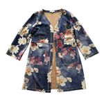 Solitaire Anthropologie Emilie Faux Suede Blue Floral Duster Cardigan Jacket M Photo 0