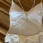 White Ribbed Swim with Ruffle Details and Bow Photo 2
