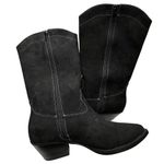 JustFab Cowgirl Boots Black Vegan Suede Western Mid Calf Floral Detail Women’s 9.5 NEW Photo 3