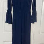MICHAEL Michael Kors Navy Long Sleeve Flowy Relaxed Jumpsuit Elastic Waist Small Blue Photo 0