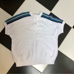 Fire Islander Vintage 70s 80s Knit Polo Short Cap Sleeve Sweater White Blue XL Photo 4