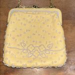 Vintage Yellow Beaded Evening Purse w/Gold Chain Embroidered Floral Detail Gold Photo 3
