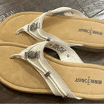 Minnetonka  Womens Size 10 Silver Beaded White Leather Sandals Flip‎ Flops Boho Photo 0