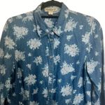 Nine West  Floral Denim Button Down Shirt Womens Size Medium Blue Photo 2